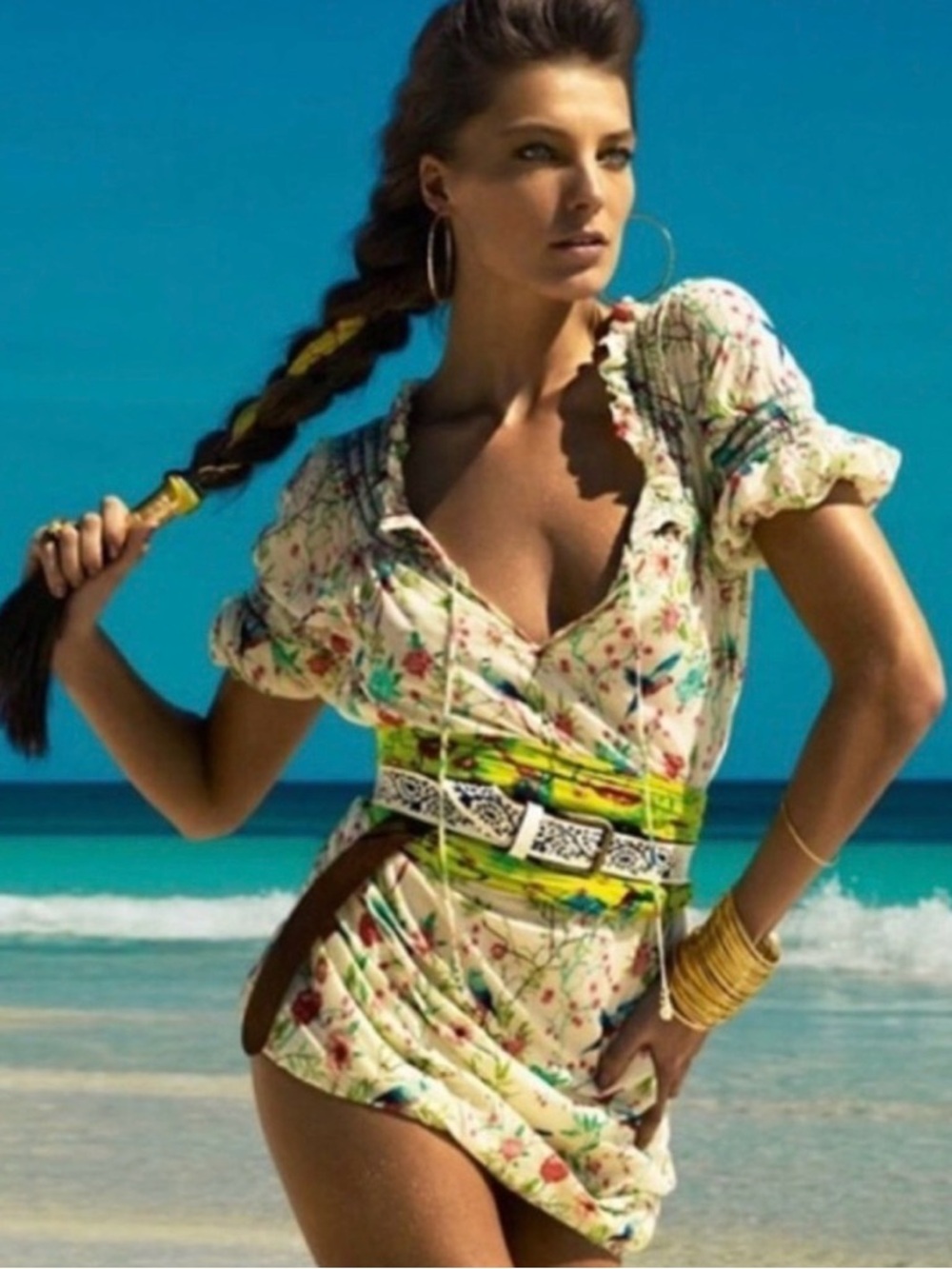 Matthew Williamson for H&M Cotton Cream Floral Mini Dress M